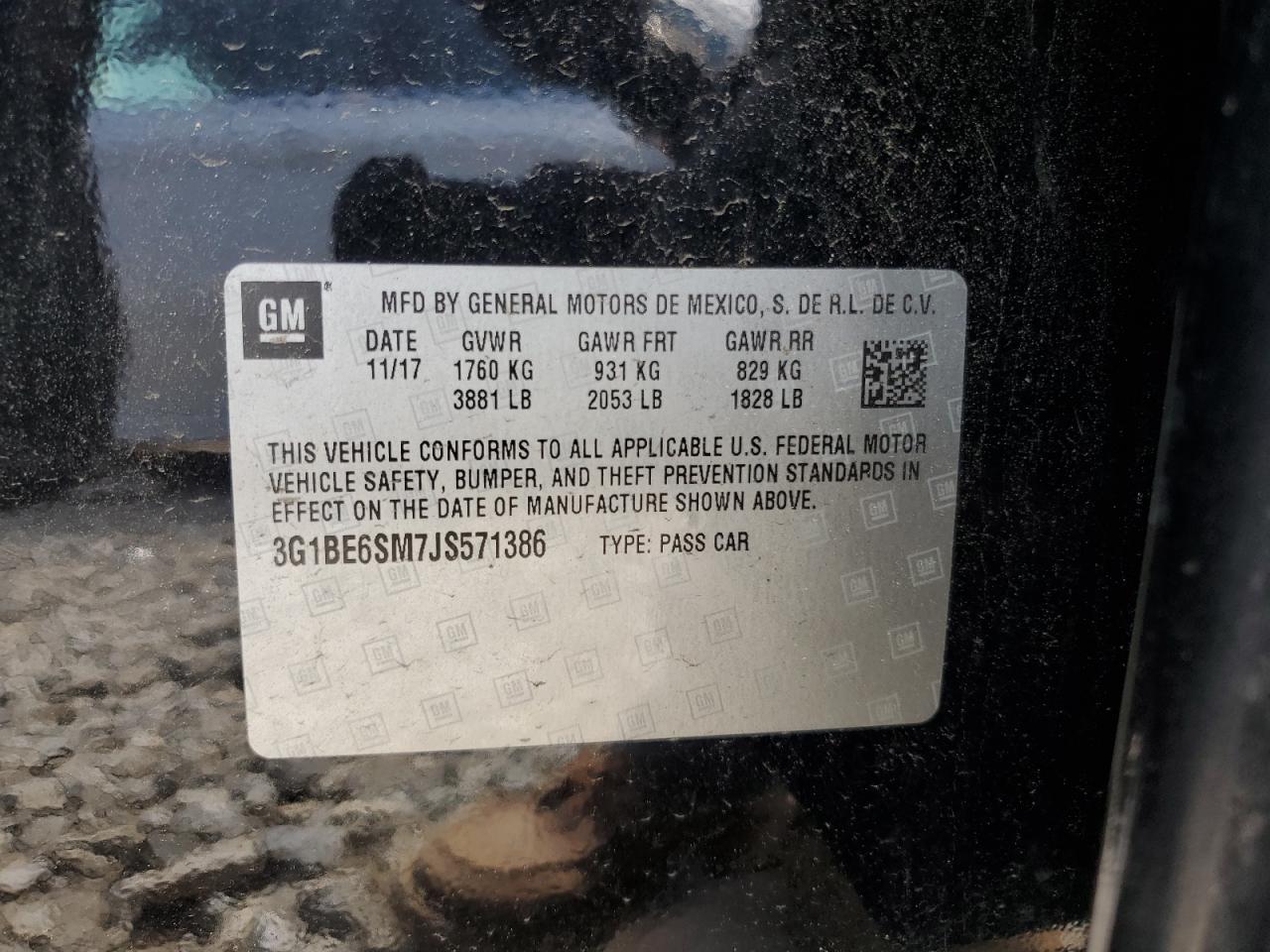 2018 Chevrolet Cruze Lt VIN: 3G1BE6SM7JS571386 Lot: 66040035