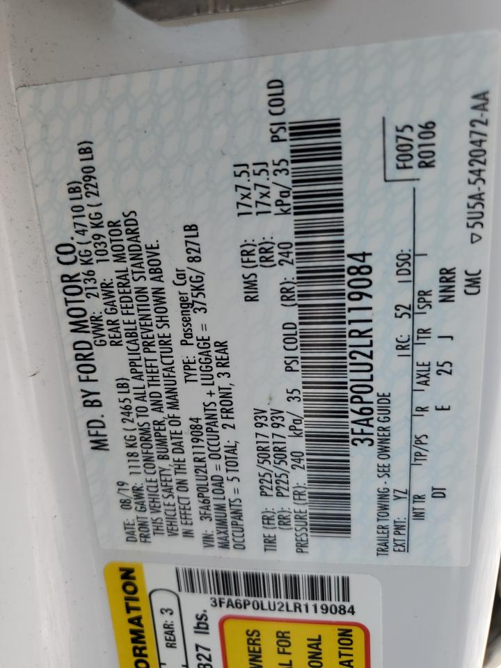 2020 Ford Fusion Se VIN: 3FA6P0LU2LR119084 Lot: 54031135