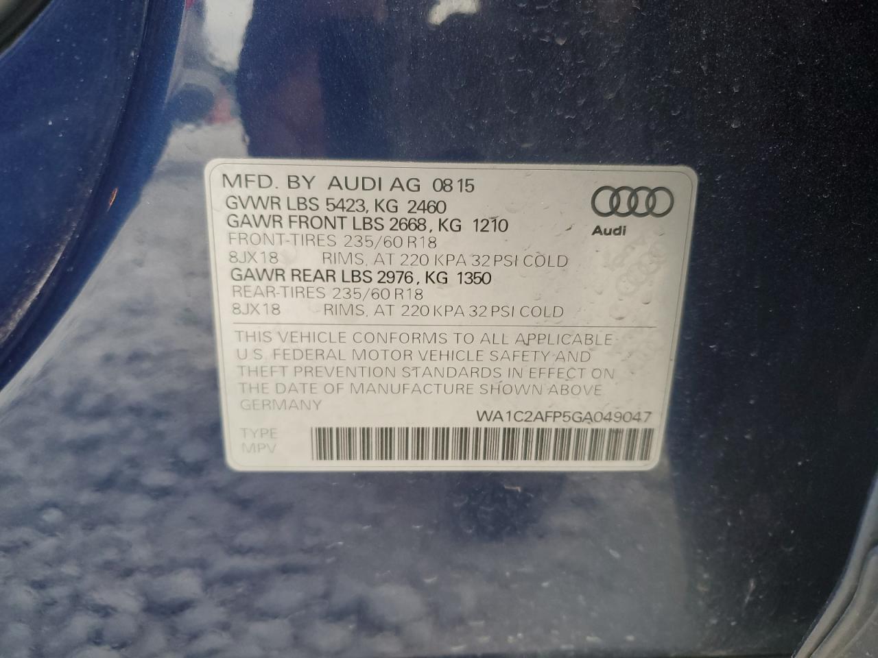 wa1c2afp5ga049047 WA1C2AFP5GA049047 2016 Audi Q5 Premium