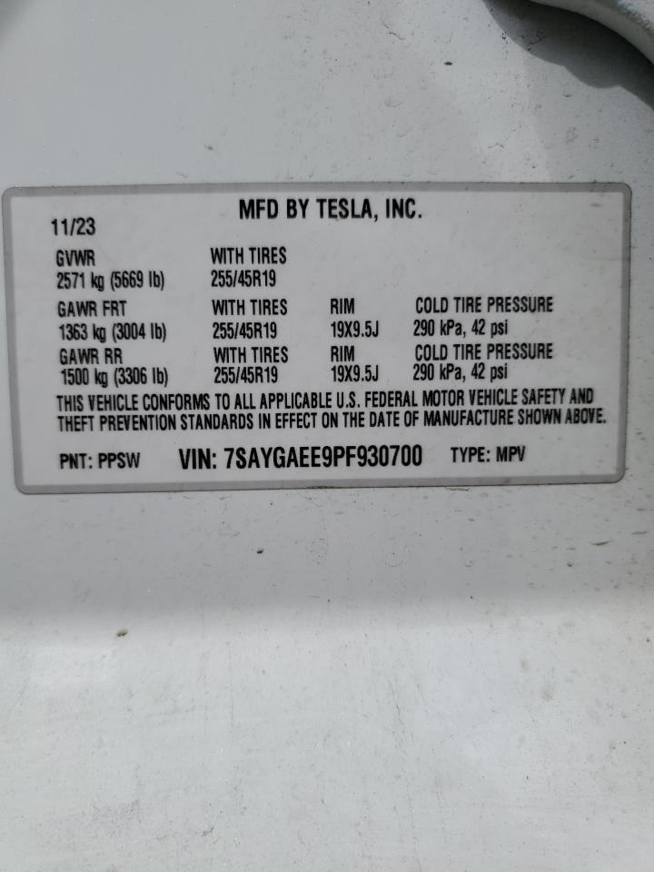2023 Tesla Model Y VIN: 7SAYGAEE9PF930700 Lot: 53980695
