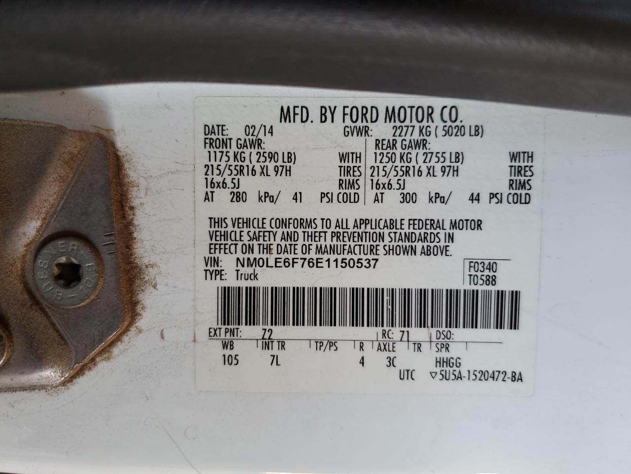 2014 Ford Transit Connect Xlt VIN: NM0LE6F76E1150537 Lot: 55259925