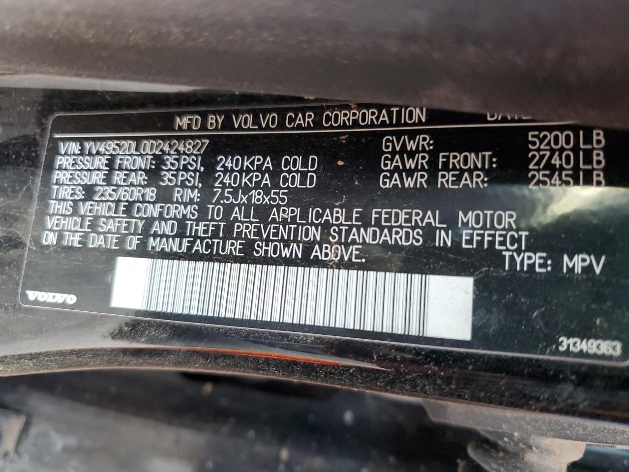 2013 Volvo Xc60 3.2 VIN: YV4952DL0D2424827 Lot: 52321845