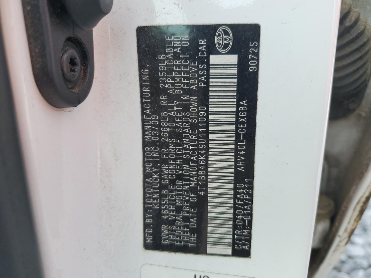 2009 Toyota Camry Hybrid VIN: 4T1BB46K49U111090 Lot: 53890435