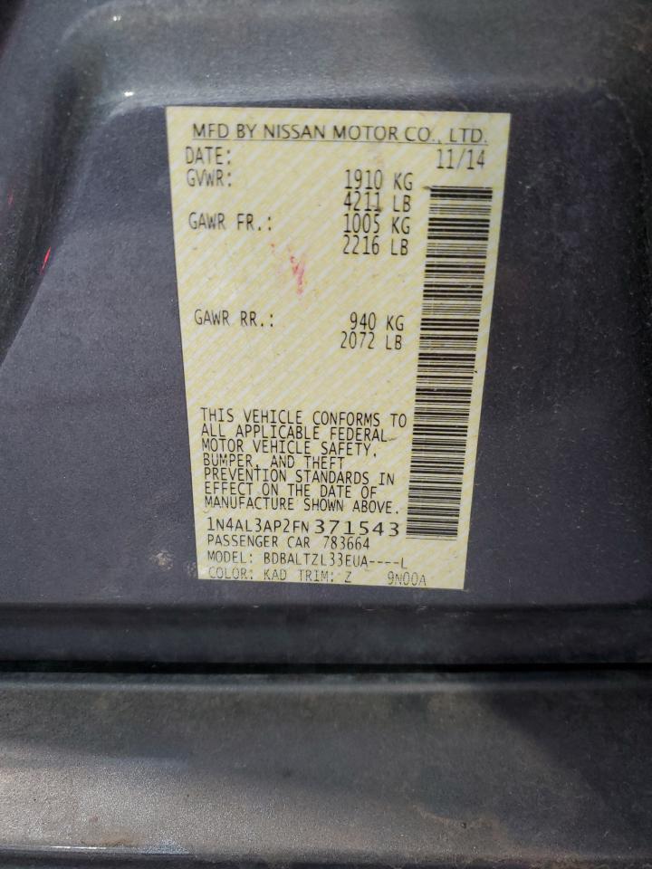 2015 Nissan Altima 2.5 VIN: 1N4AL3AP2FN371543 Lot: 52890415