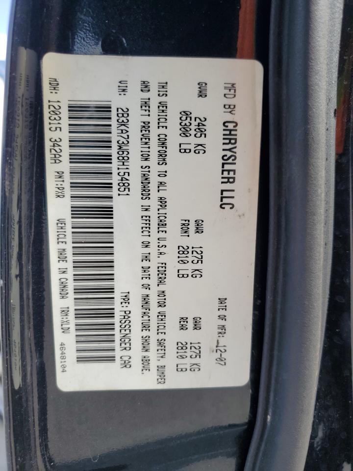 2008 Dodge Charger Srt-8 VIN: 2B3KA73W68H154851 Lot: 52675385