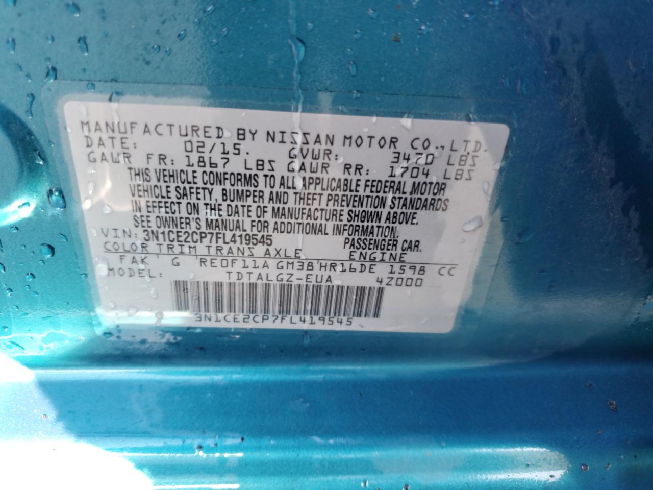 2015 Nissan Versa Note S VIN: 3N1CE2CP7FL419545 Lot: 53748055