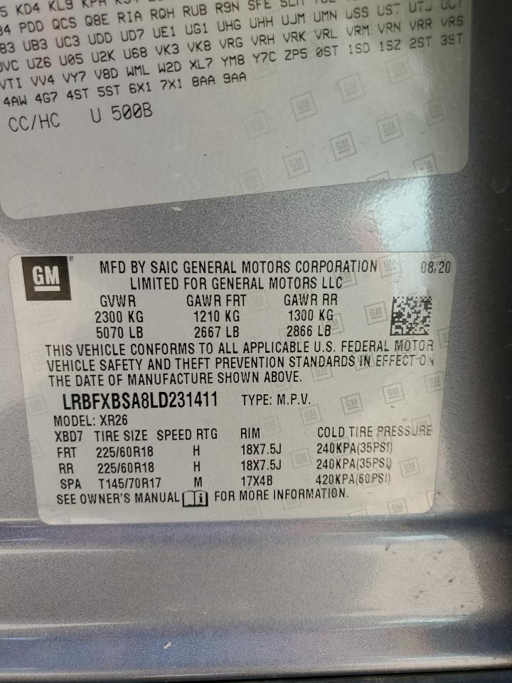 2020 Buick Envision Preferred VIN: LRBFXBSA8LD231411 Lot: 52523415