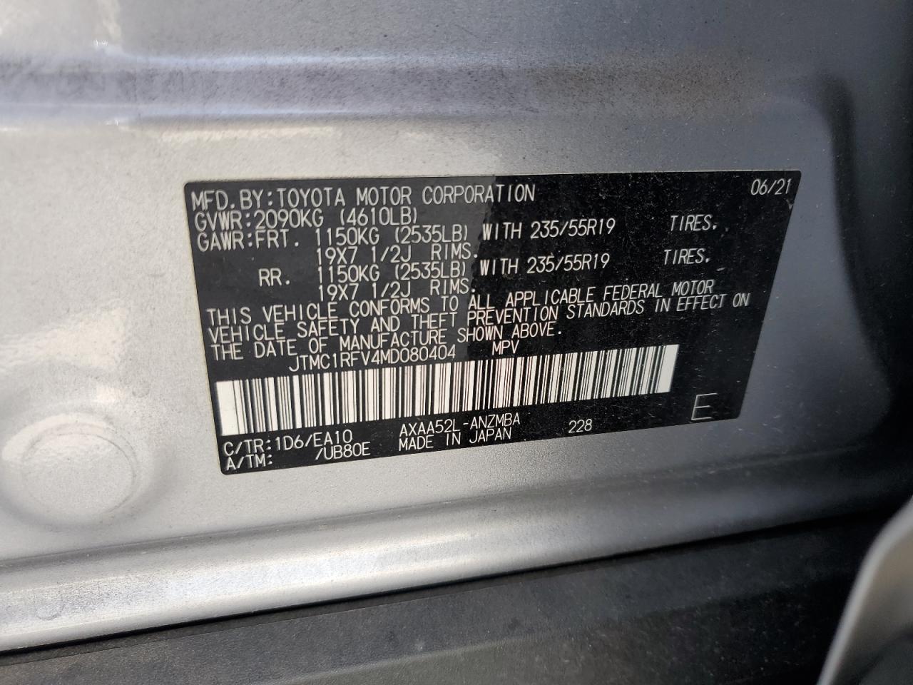 2021 Toyota Rav4 Xle Premium VIN: JTMC1RFV4MD080404 Lot: 54201265