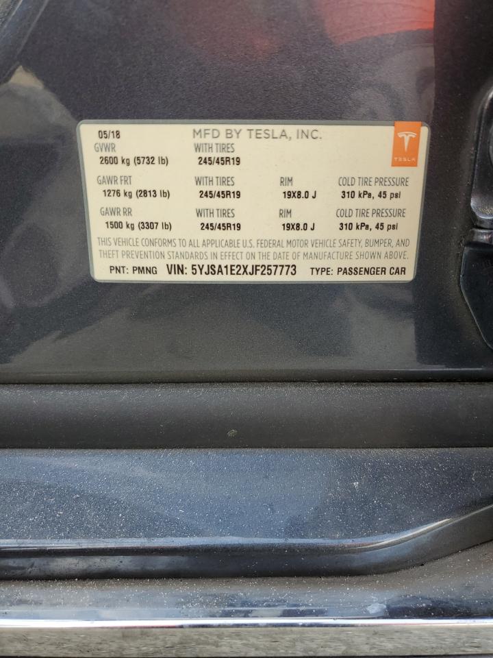 2018 Tesla Model S VIN: 5YJSA1E2XJF257773 Lot: 54487095