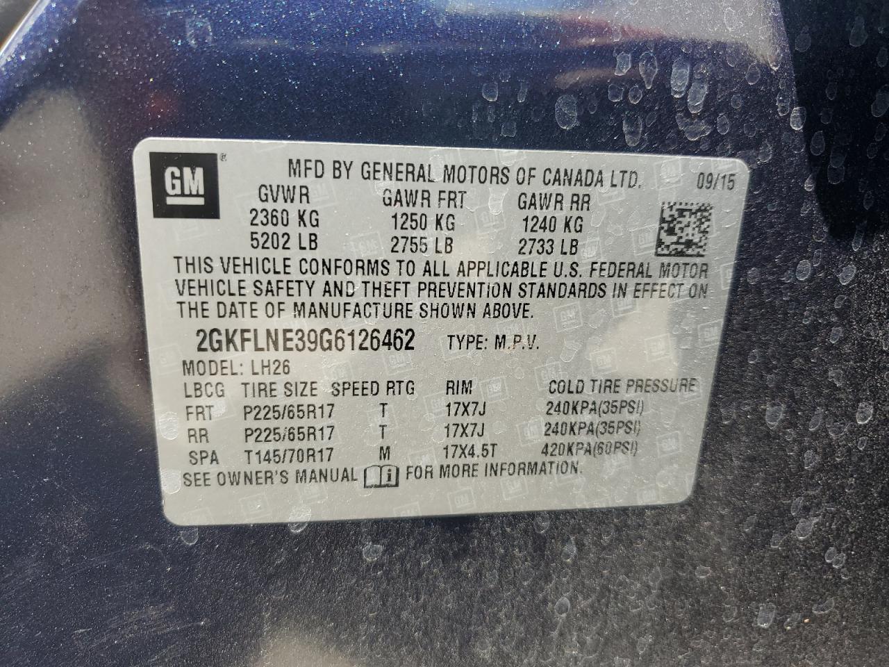 2016 GMC Terrain Sle VIN: 2GKFLNE39G6126462 Lot: 52519605