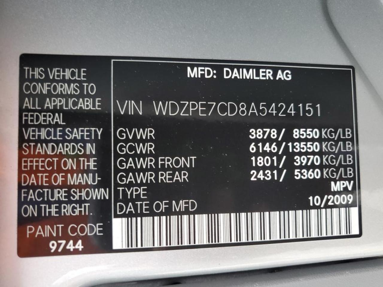 2010 Mercedes-Benz Sprinter 2500 VIN: WDZPE7CD8A5424151 Lot: 51765305