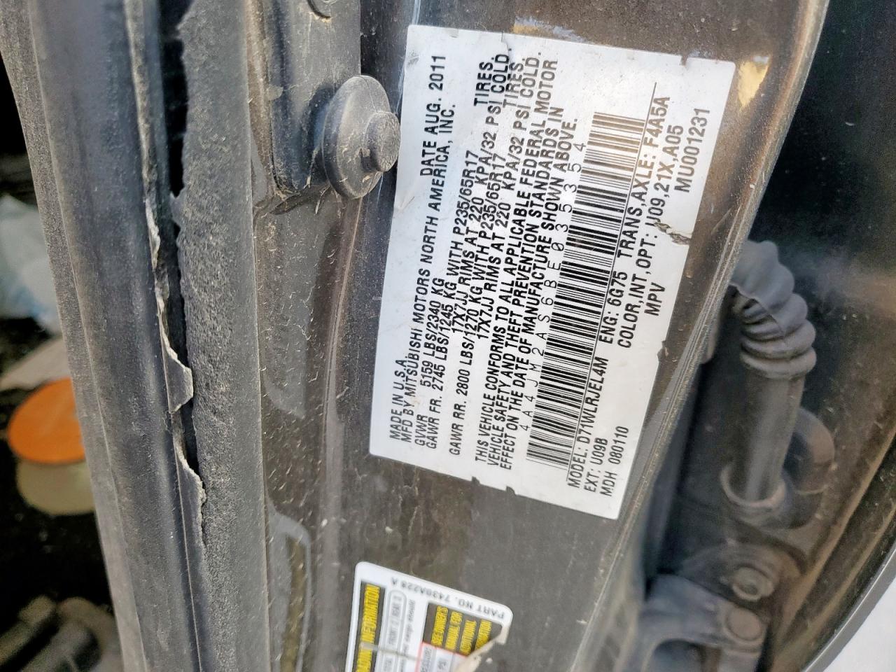 2011 Mitsubishi Endeavor Ls VIN: 4A4JM2AS6BE035354 Lot: 51950515