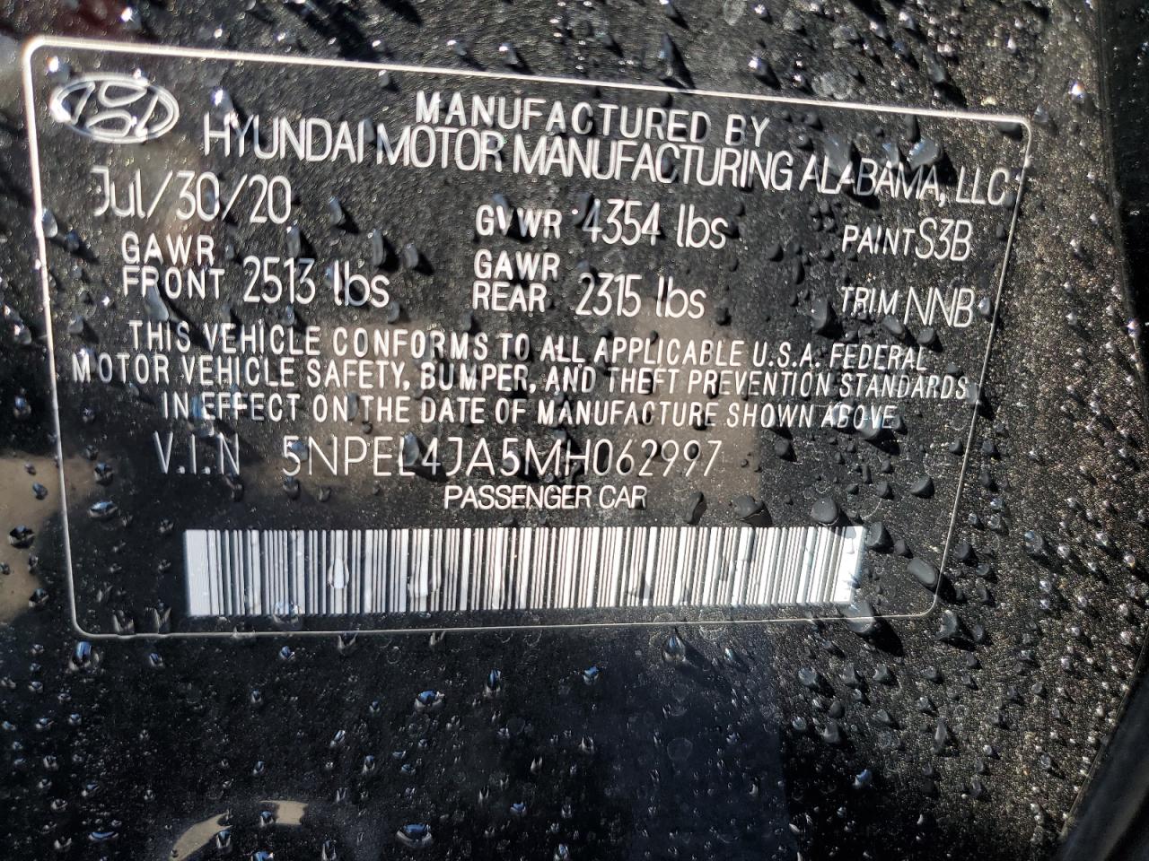 2021 Hyundai Sonata Sel VIN: 5NPEL4JA5MH062997 Lot: 52942235
