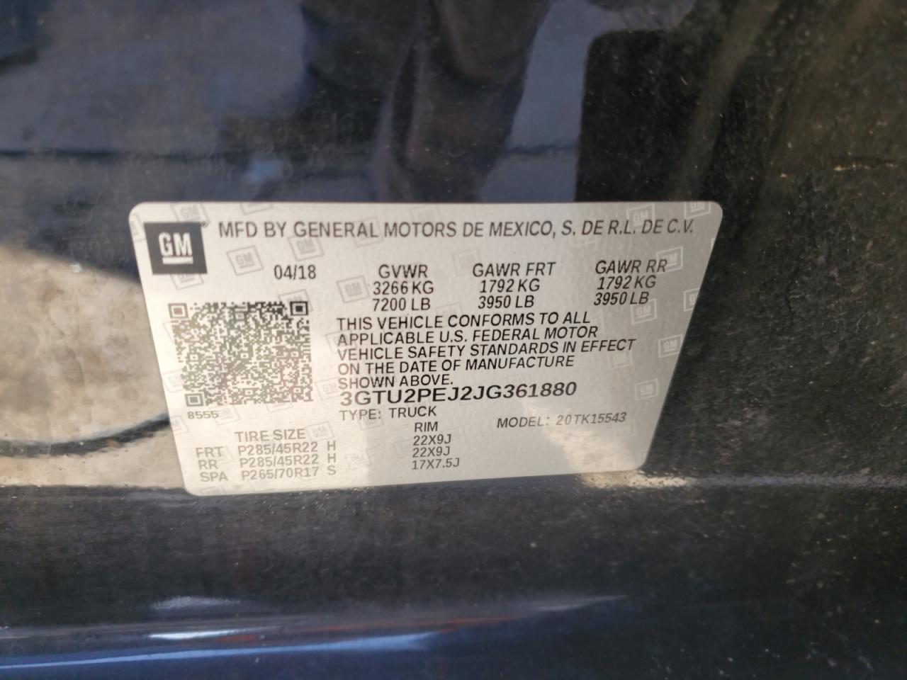 2018 GMC Sierra K1500 Denali VIN: 3GTU2PEJ2JG361880 Lot: 52438315