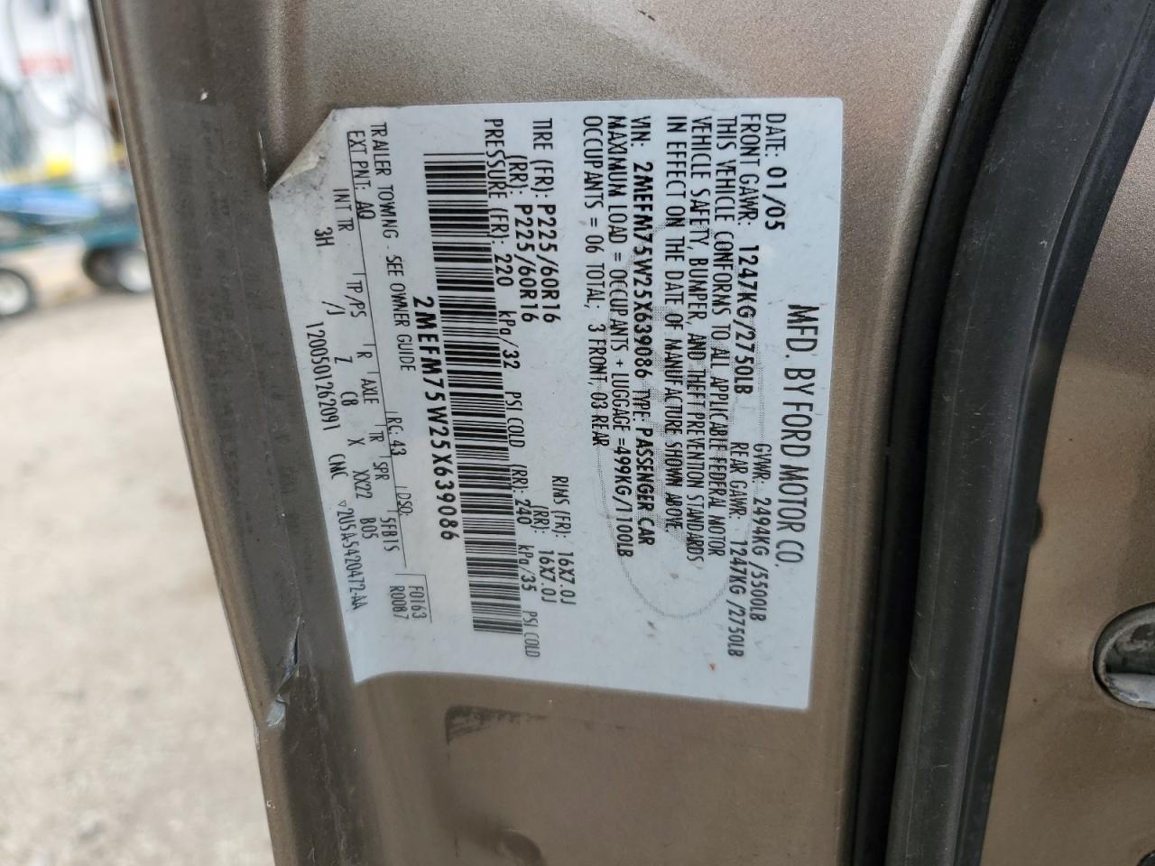 2005 Mercury Grand Marquis Ls VIN: 2MEFM75W25X639086 Lot: 50453605
