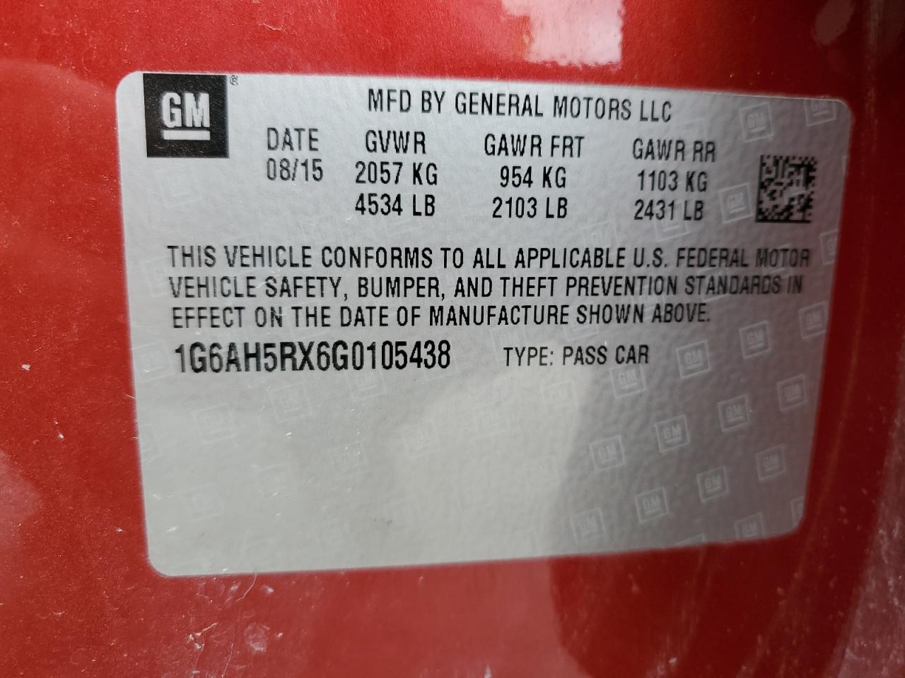 2016 Cadillac Ats Luxury VIN: 1G6AH5RX6G0105438 Lot: 54679665