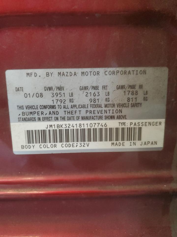 2008 Mazda 3 S VIN: JM1BK324181107746 Lot: 54760595