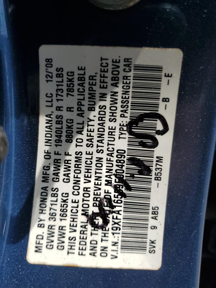 2009 Honda Civic Lx VIN: 19XFA16559E004890 Lot: 53821985