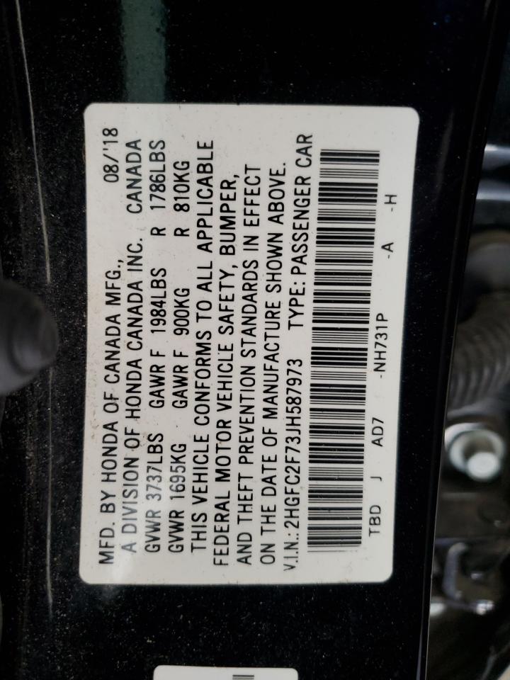 2018 Honda Civic Ex VIN: 2HGFC2F73JH587973 Lot: 53092895