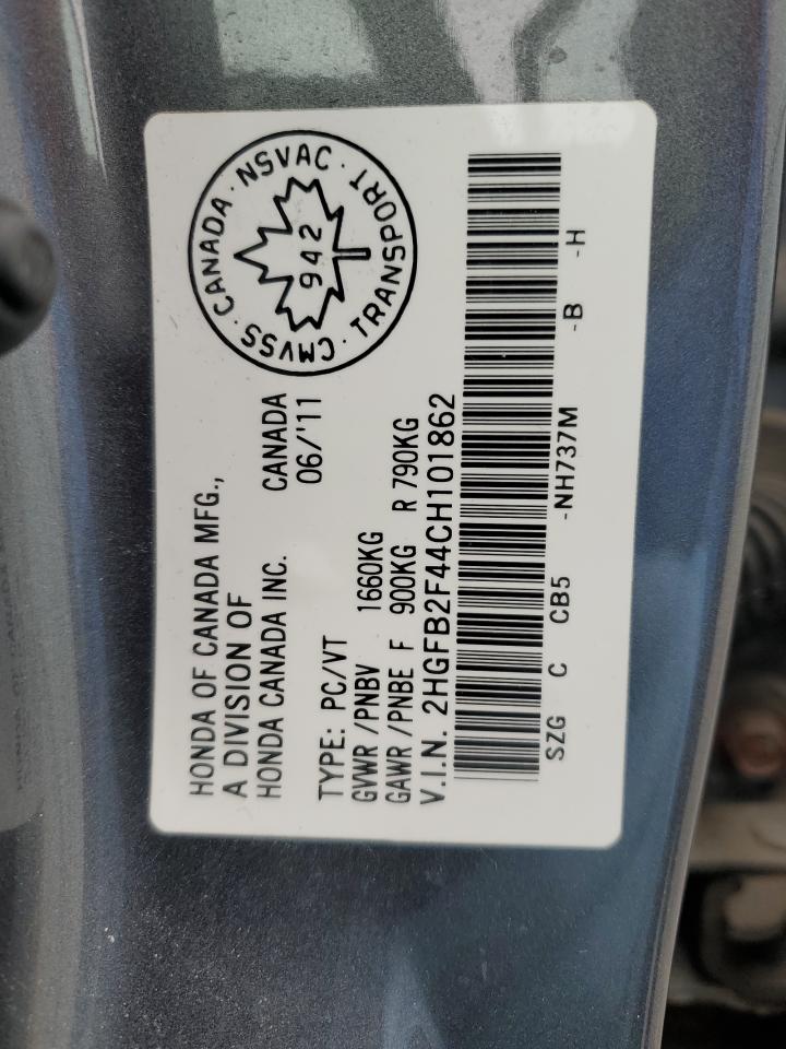 2012 Honda Civic Lx VIN: 2HGFB2F44CH101862 Lot: 51811565