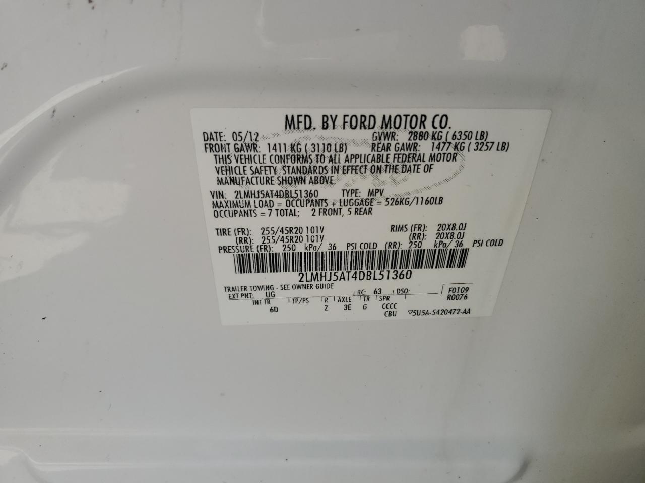 2013 Lincoln Mkt VIN: 2LMHJ5AT4DBL51360 Lot: 52250975