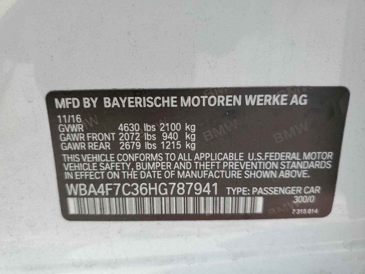 2017 BMW 430I Gran Coupe VIN: WBA4F7C36HG787941 Lot: 53508105