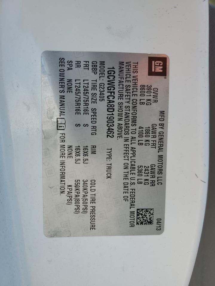 2013 Chevrolet Express G2500 VIN: 1GCWGFCA8D1903462 Lot: 54087945