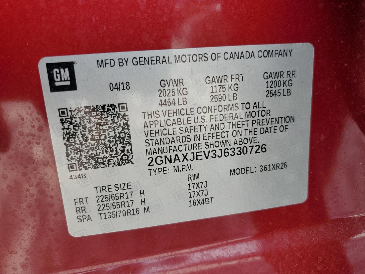 2gnaxjev3j6330726 2GNAXJEV3J6330726 2018 Chevrolet Equinox Lt
