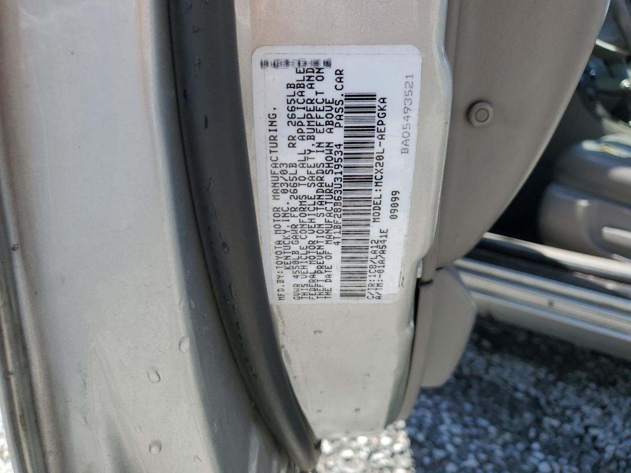 2003 Toyota Avalon Xl VIN: 4T1BF28B63U319534 Lot: 53984885