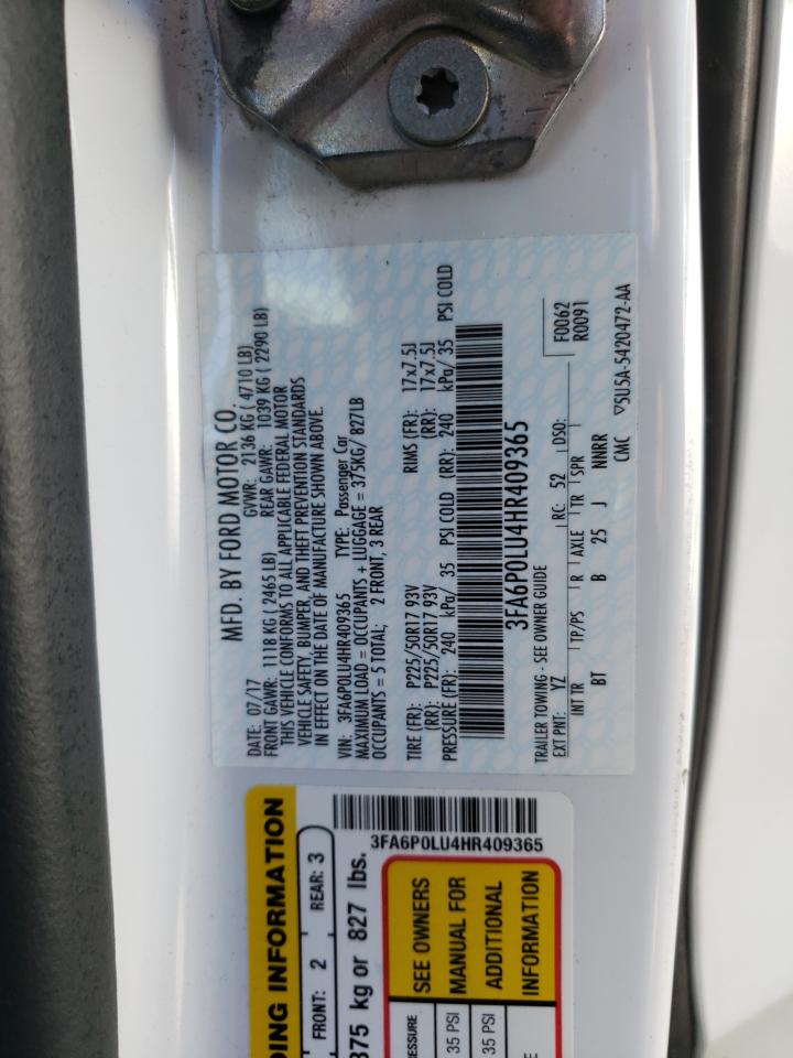 2017 Ford Fusion Se Hybrid VIN: 3FA6P0LU4HR409365 Lot: 54037085