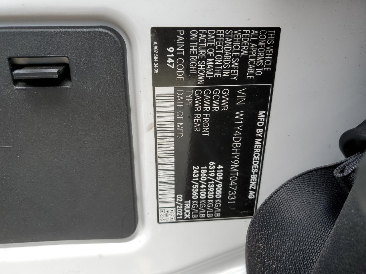 2021 Mercedes-Benz Sprinter 2500 VIN: W1Y4DBHY9MT047331 Lot: 51801375