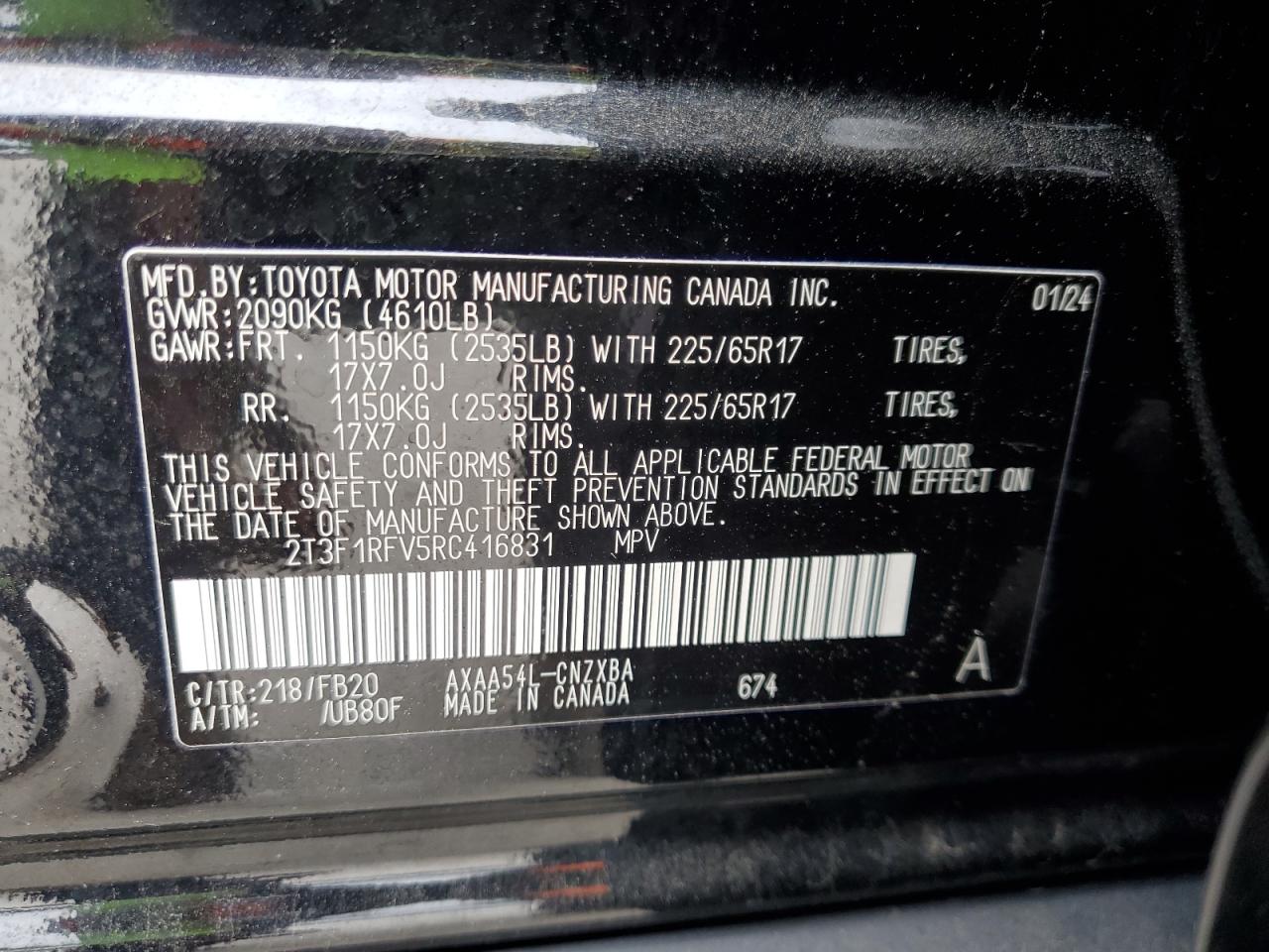 2024 Toyota Rav4 Le VIN: 2T3F1RFV5RC416831 Lot: 54346615