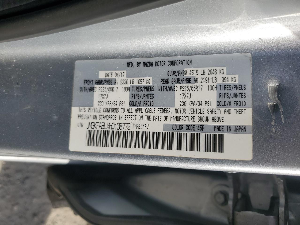 2017 Mazda Cx-5 Sport VIN: JM3KFABLXH0138779 Lot: 54760505