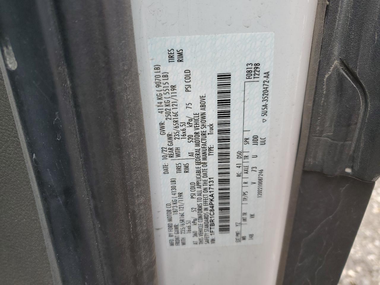 2023 Ford Transit T-250 VIN: 1FTBR1C84PKA17131 Lot: 54901755