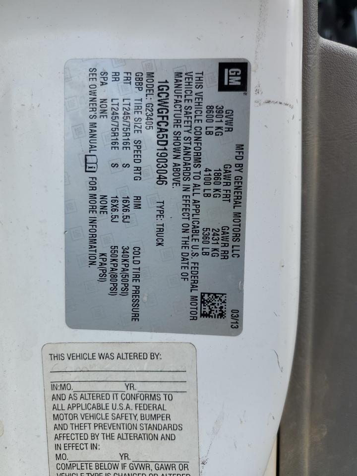 2013 Chevrolet Express G2500 VIN: 1GCWGFCA5D1903046 Lot: 53053125