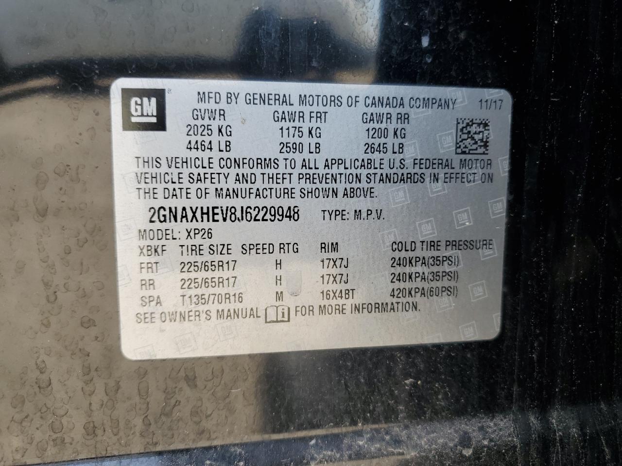 2018 Chevrolet Equinox Ls VIN: 2GNAXHEV8J6229948 Lot: 55258375