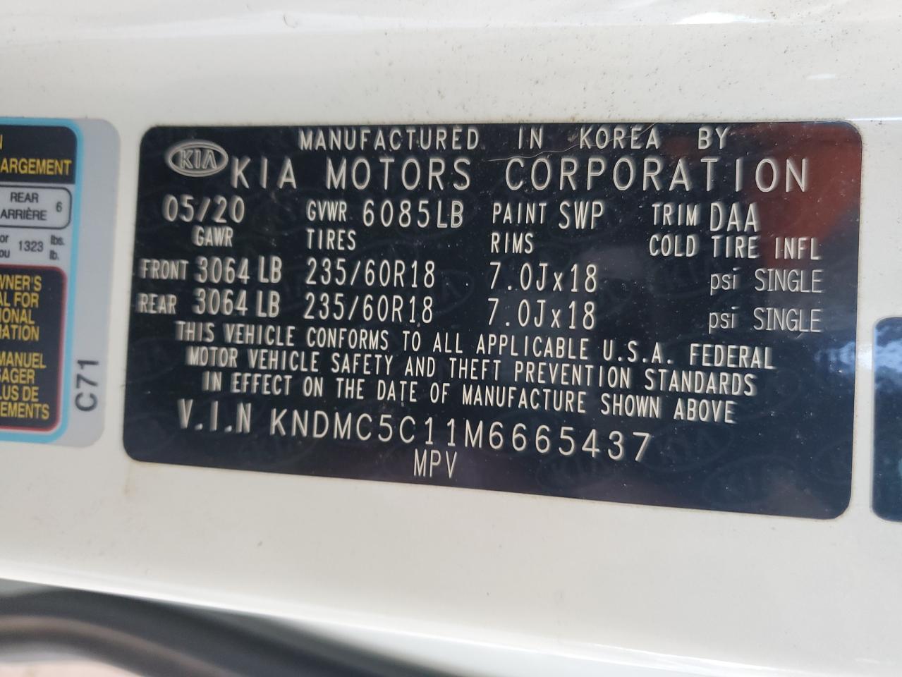 2021 Kia Sedona Ex Premium VIN: KNDMC5C11M6665437 Lot: 53535095