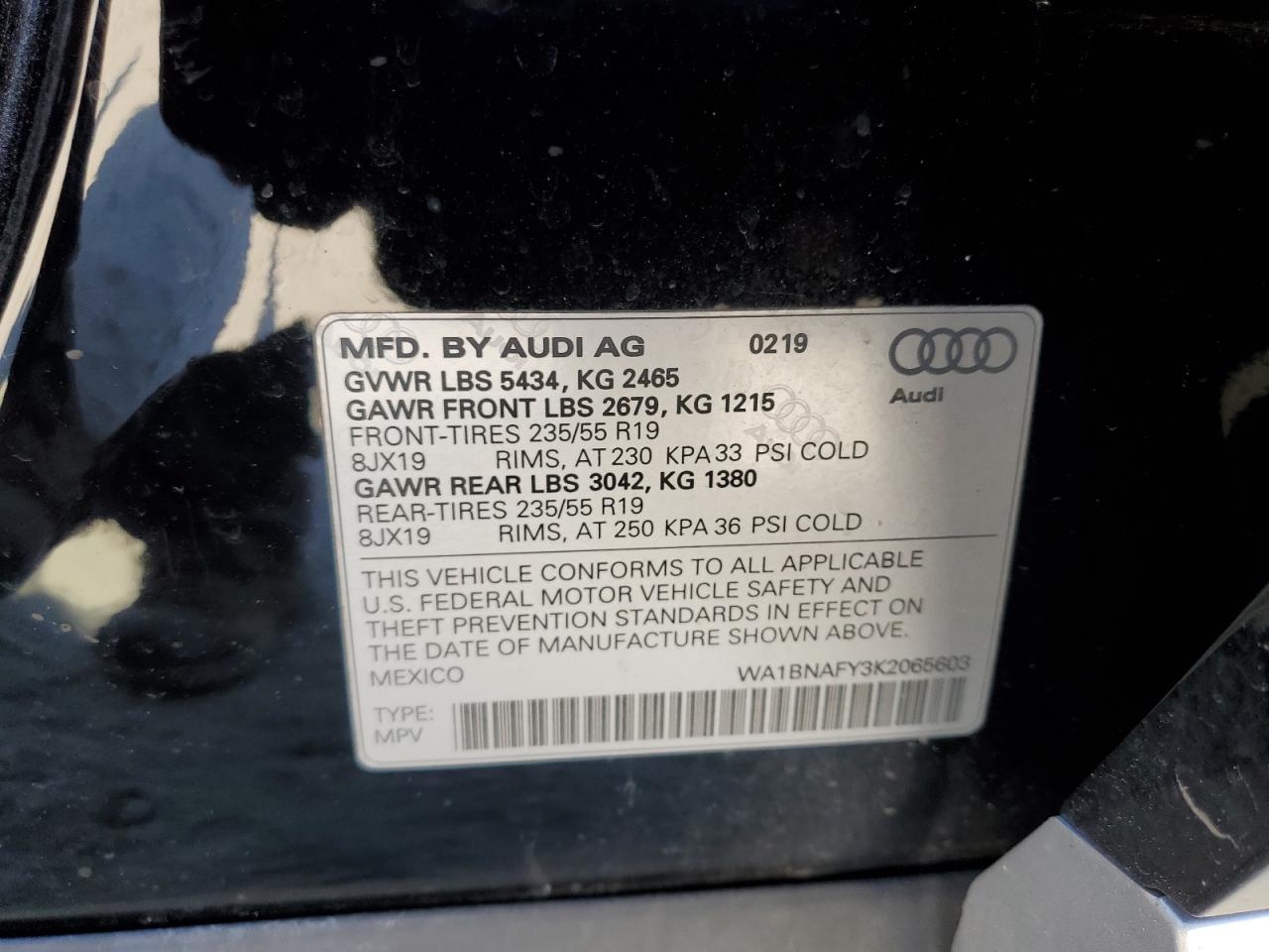 2019 Audi Q5 Premium VIN: WA1NAFY3K2065603 Lot: 53276955