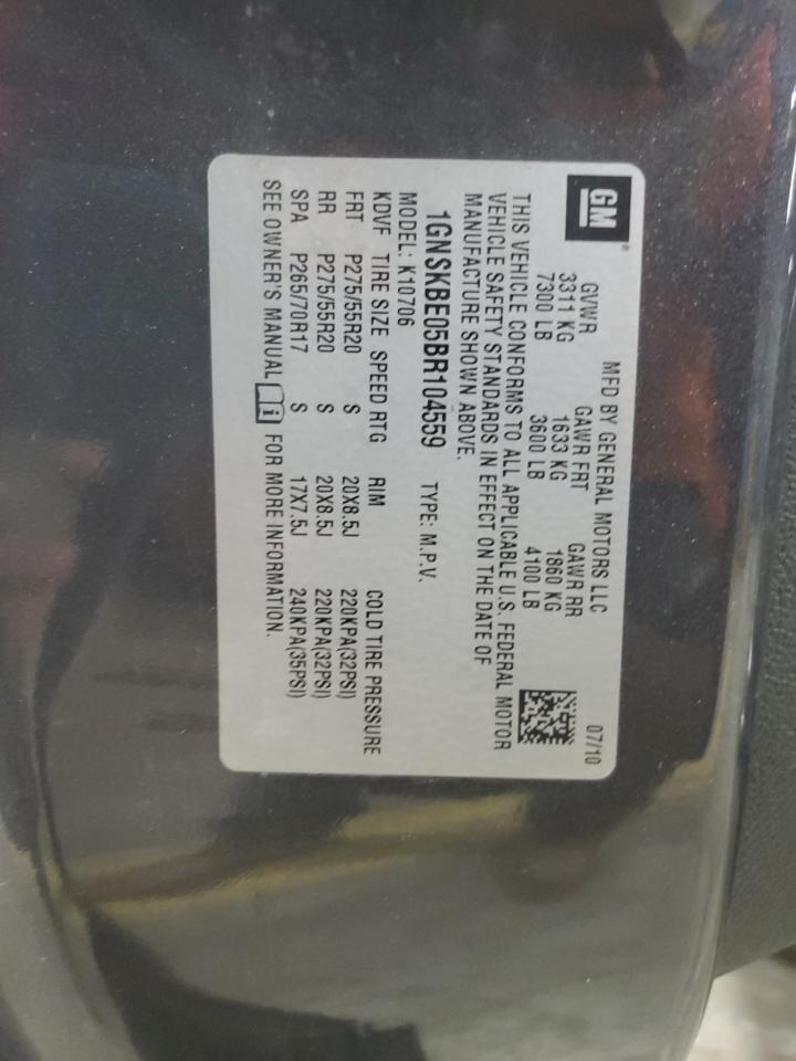 2011 Chevrolet Tahoe K1500 Lt VIN: 1GNSKBE05BR104559 Lot: 57181745