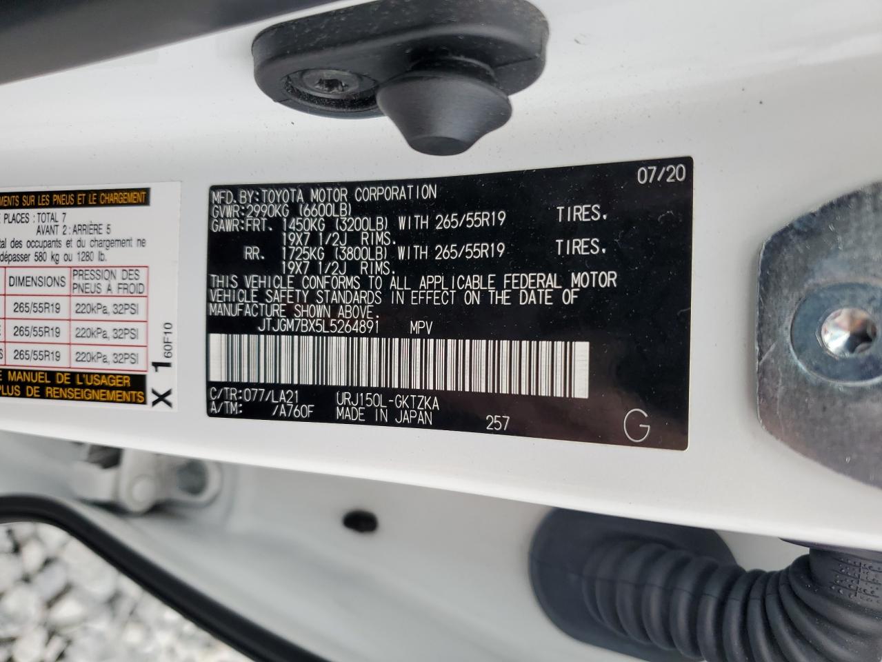 2020 Lexus Gx 460 Luxury VIN: JTJGM7BX5L5264891 Lot: 51696565