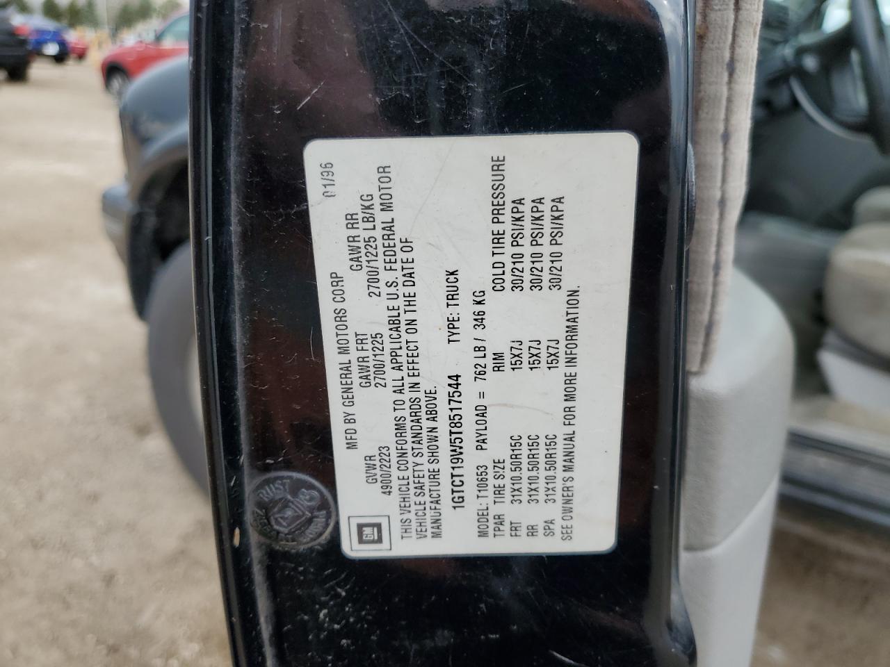 1996 GMC Sonoma VIN: 1GTCT19W5T8517544 Lot: 53712845