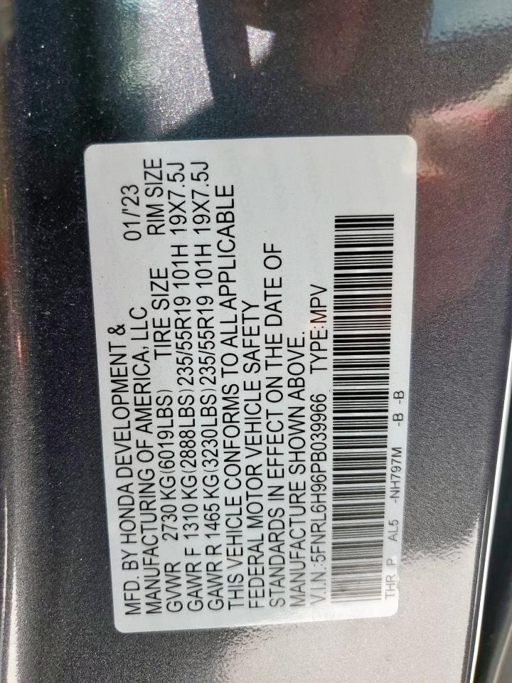 2023 Honda Odyssey Elite VIN: 5FNRL6H96PB039966 Lot: 53209515