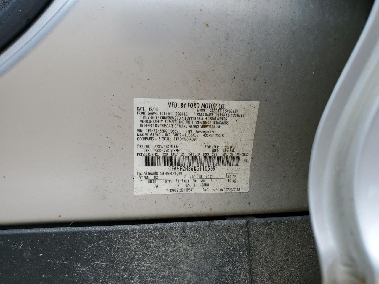 2019 Ford Taurus Sel VIN: 1FAHP2H86KG110569 Lot: 76924464