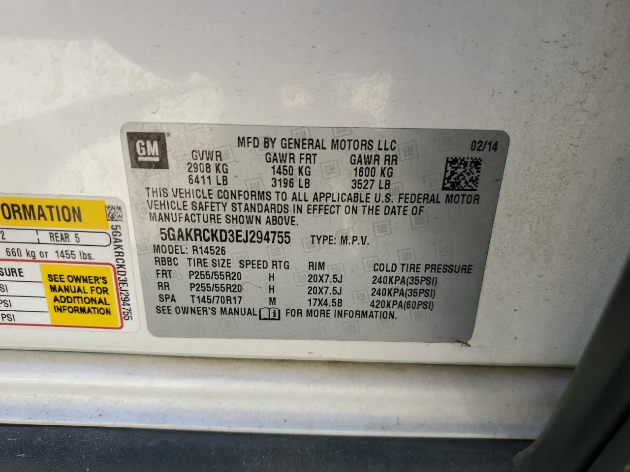 2014 Buick Enclave VIN: 5GAKRCKD3EJ294755 Lot: 71159765