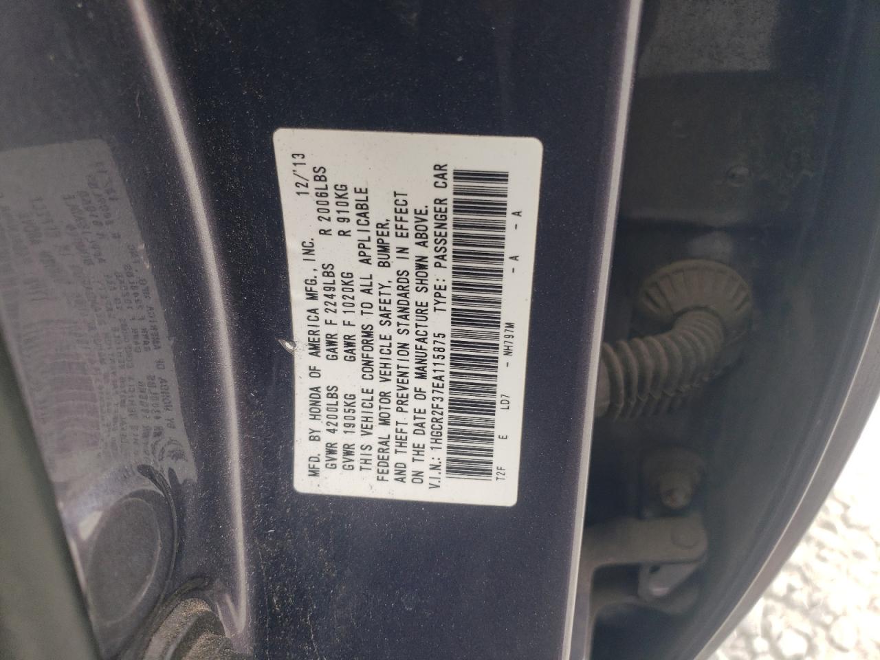 2014 Honda Accord Lx VIN: 1HGCR2F37EA115875 Lot: 81553265