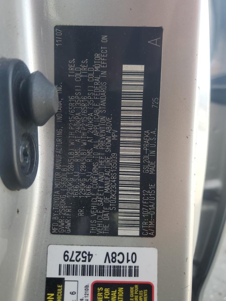 2008 Toyota Sienna Ce VIN: 5TDZK23C48S135039 Lot: 53739175
