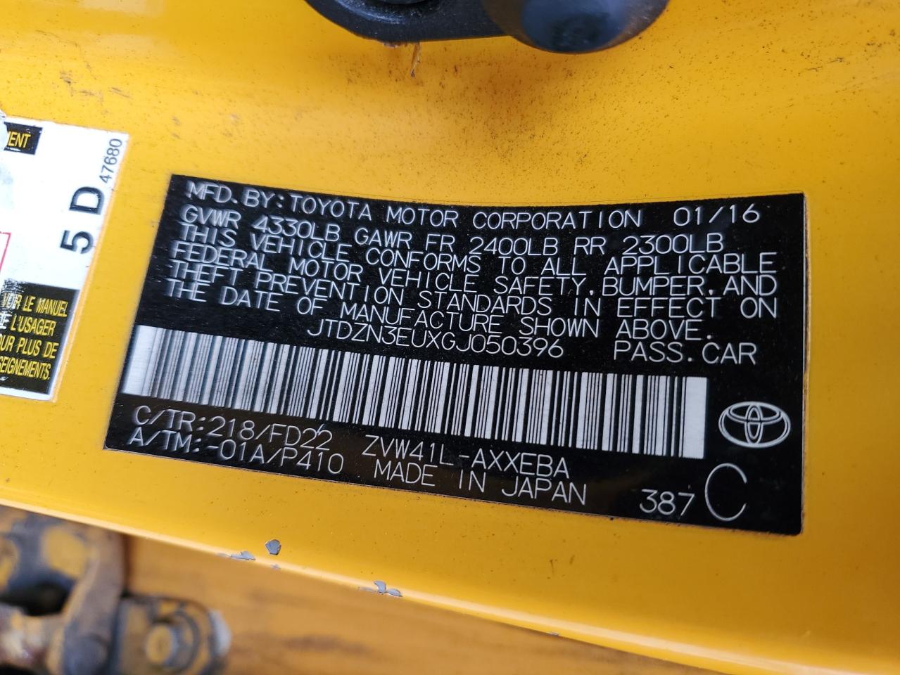 2016 Toyota Prius V VIN: JTDZN3EUXGJ050396 Lot: 53735695