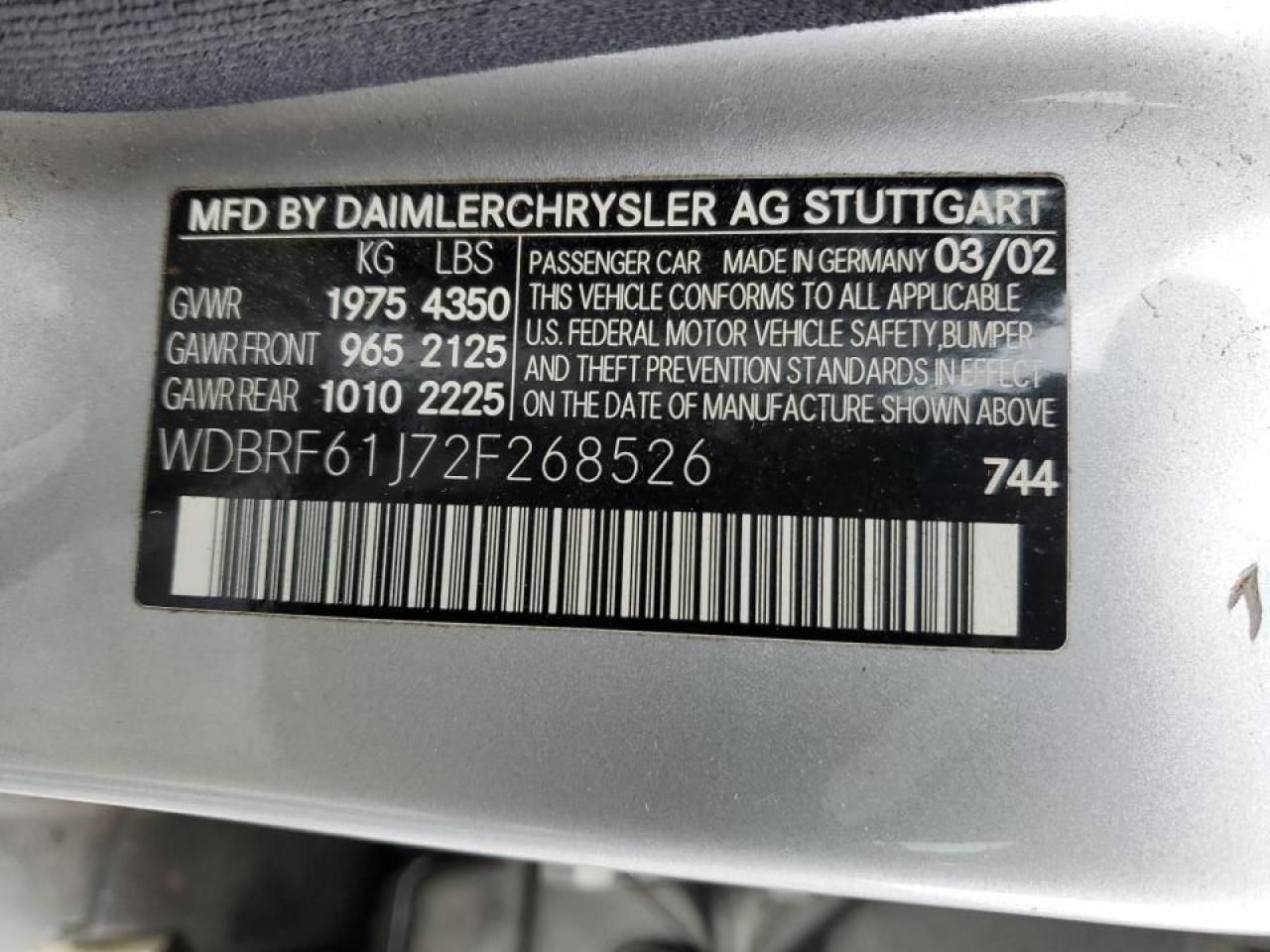 WDBRF61J72F268526 2002 Mercedes-Benz C 240