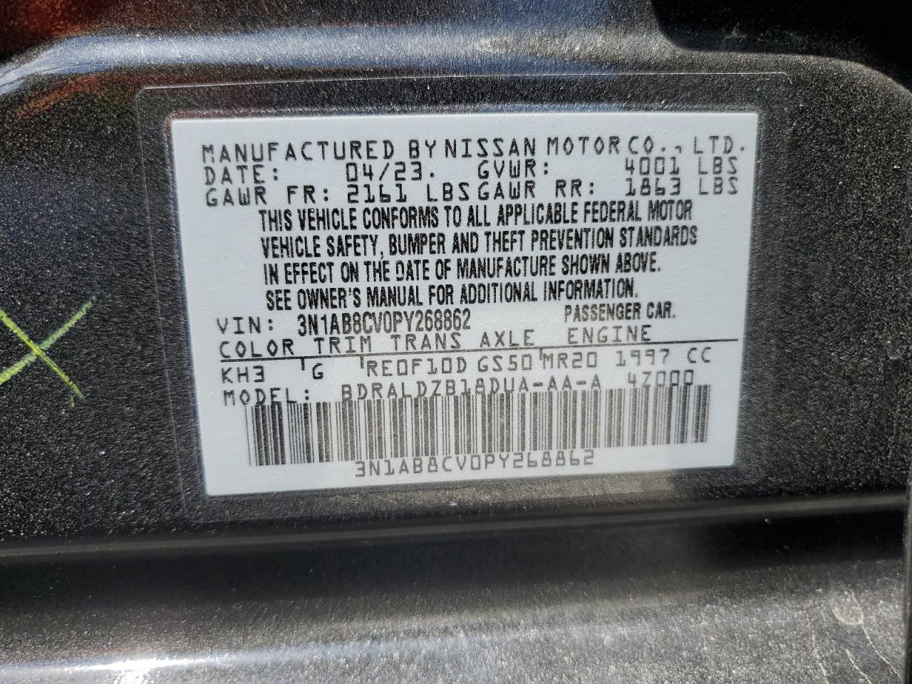 2023 Nissan Sentra Sv VIN: 3N1AB8CV0PY268862 Lot: 53524695