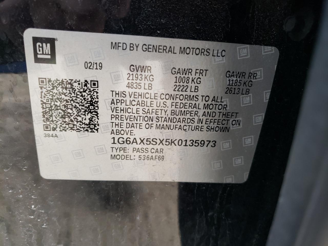 2019 Cadillac Cts Luxury VIN: 1G6AX5SX5K0135973 Lot: 52967735